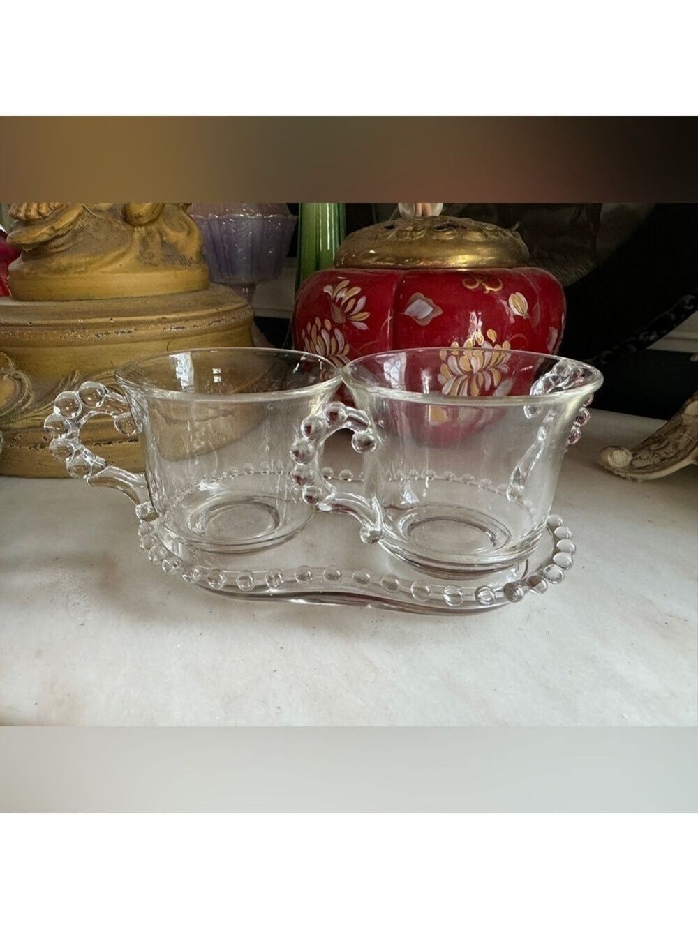 Vintage Candlewick by Imperial Glass Sugar, Creamer and Tray Set